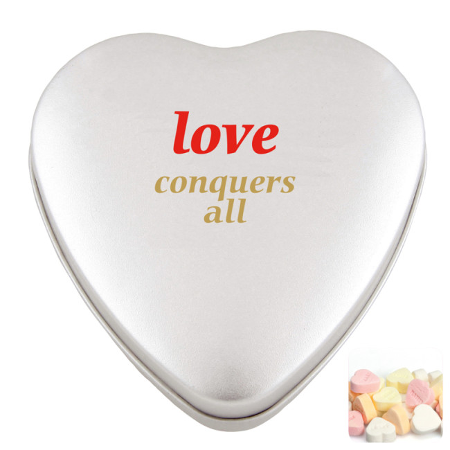 Custom Printed Large Heart Tin With Fruit Heart Sweets