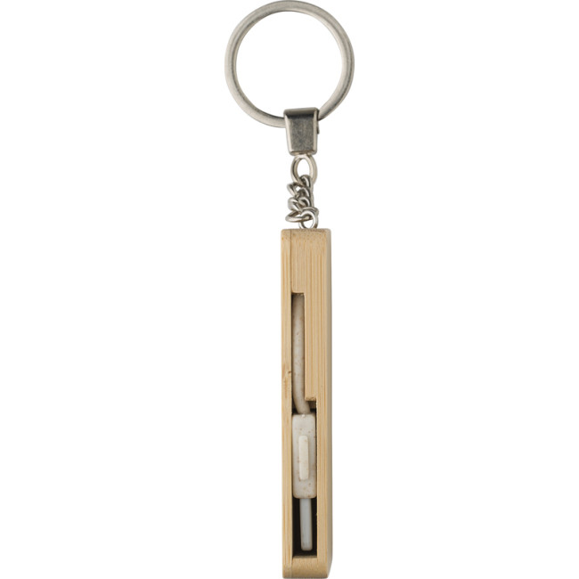 Branded Bamboo Keychain With Charging Cables - Image 3