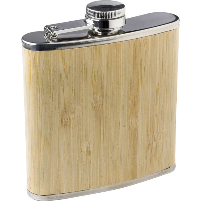 Branded Stainless Steel And Bamboo Hip Flask - Image 2