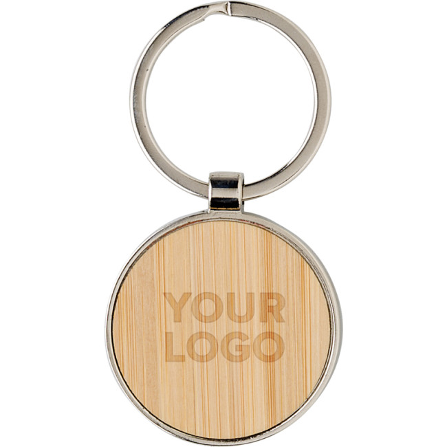 Branded Bamboo And Metal Key Chain - Image 1