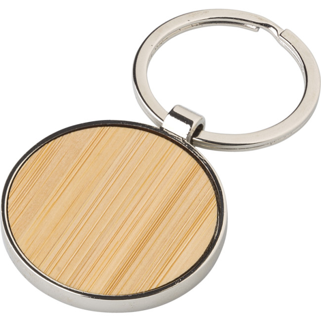 Branded Bamboo And Metal Key Chain - Image 2