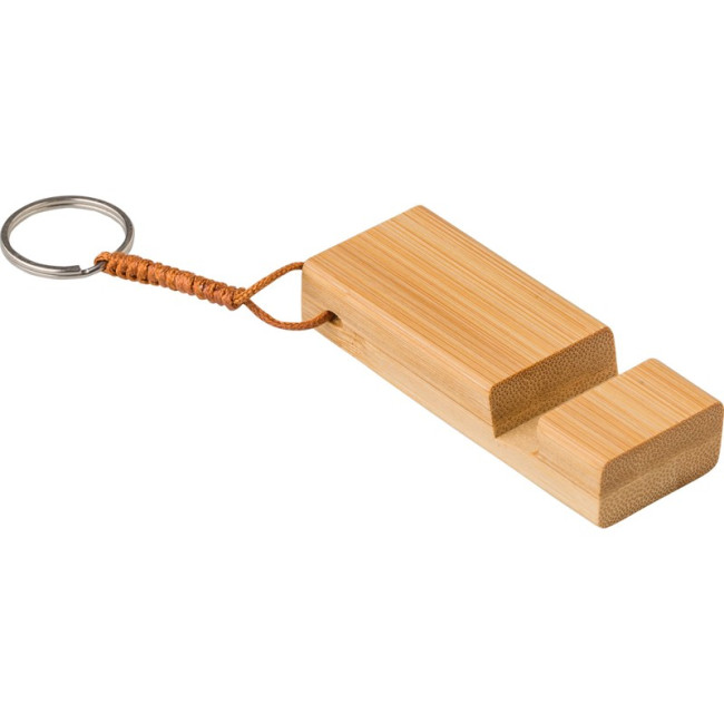 Branded Bamboo Key Chain Phone Stand - Image 3