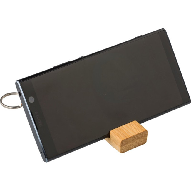 Branded Bamboo Key Chain Phone Stand - Image 6