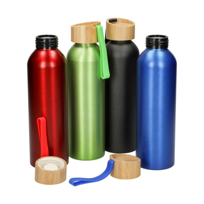 Custom Printed Aluminium Bottle With Bamboo Lid 0.6L - Image 1