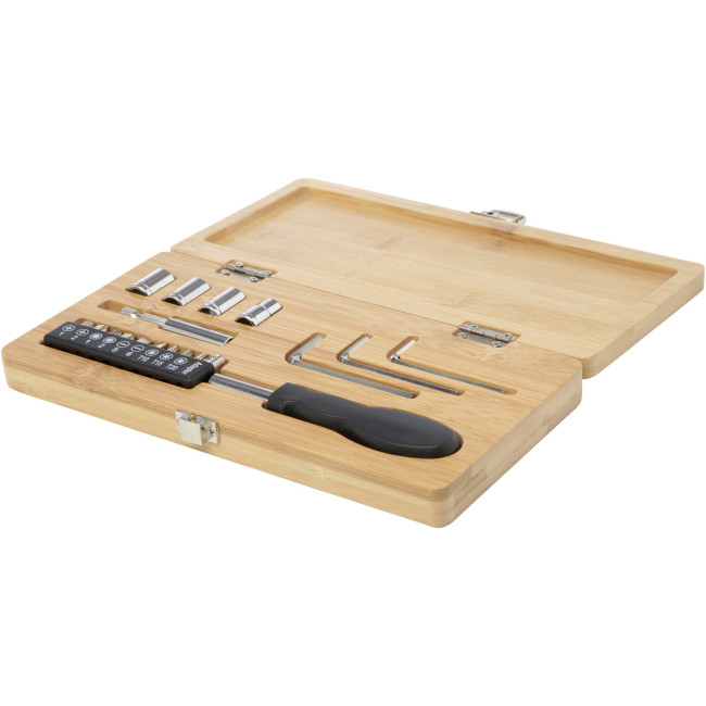 Branded Rivet 19-Piece Bamboo/Recycled Plastic Tool Set