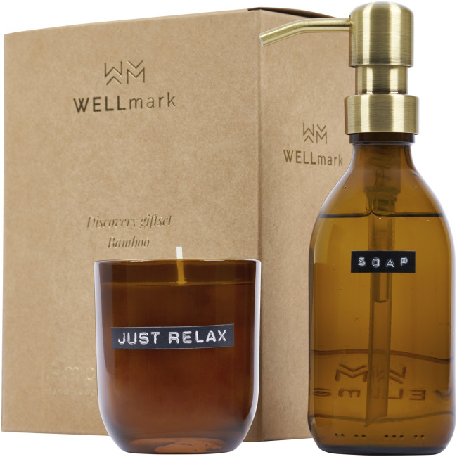 Branded Wellmark Discovery 200ml Hand Soap Dispenser & 150g Candle Set Bamboo Fragrance