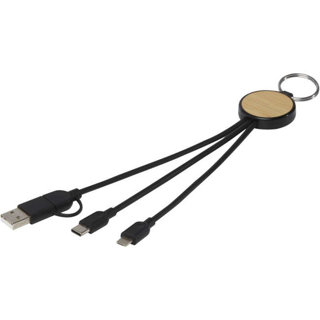 Branded Tecta 6-In-1 Recycled Plastic/Bamboo Charging Cable With Keyring