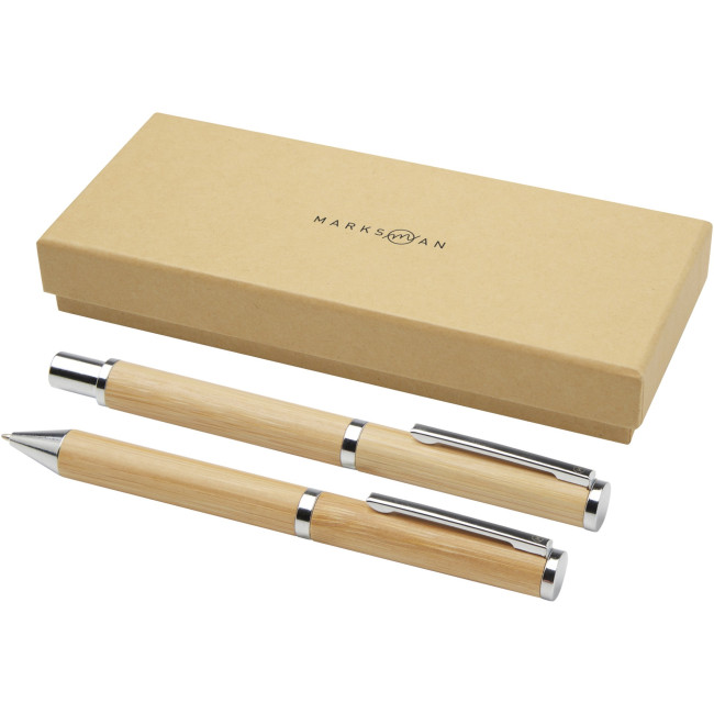 Branded Apolys Bamboo Ballpoint And Rollerball Pen Gift Set