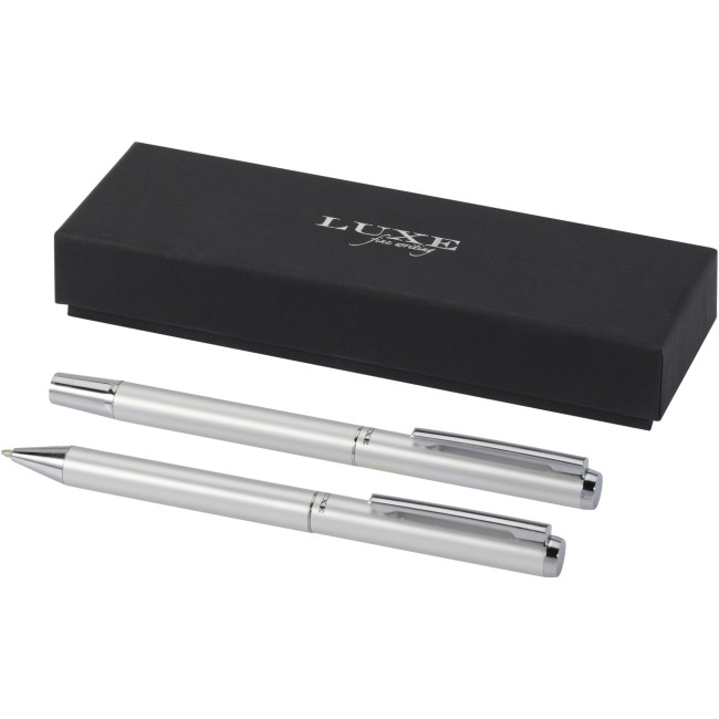 Custom Printed Lucetto Recycled Aluminium Ballpoint And Rollerball Pen Gift Set - Image 3