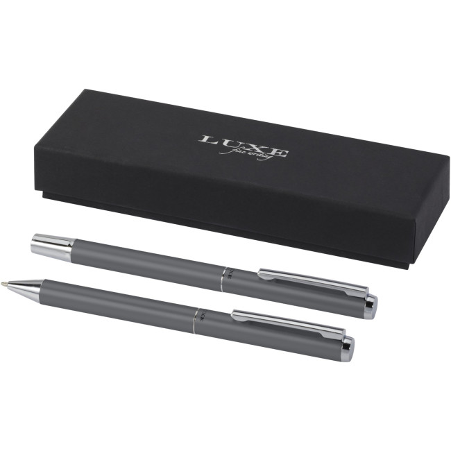 Custom Printed Lucetto Recycled Aluminium Ballpoint And Rollerball Pen Gift Set - Image 2