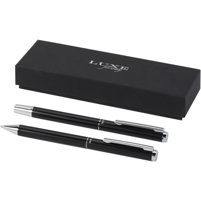 Custom Printed Lucetto Recycled Aluminium Ballpoint And Rollerball Pen Gift Set - Image 1