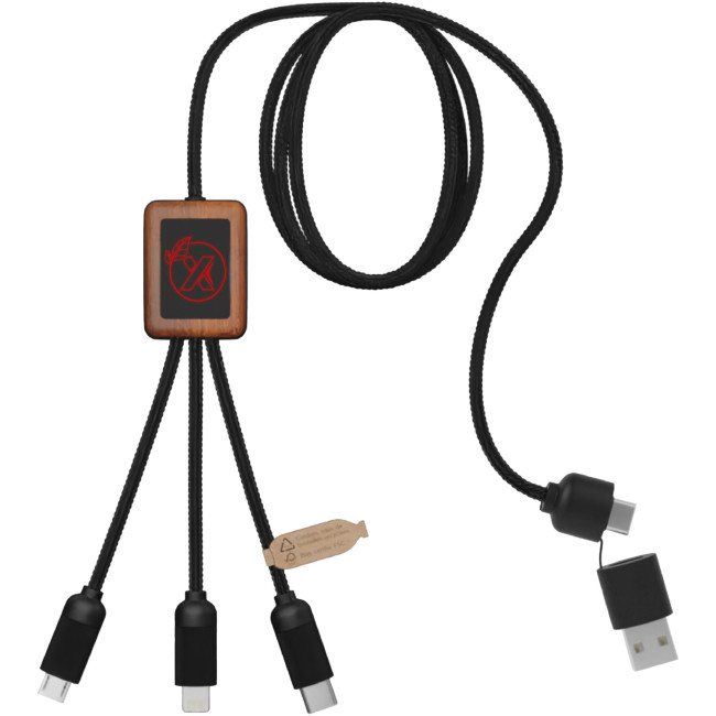 Custom Printed SCX.Design C38 5-In-1 RPET Light-Up Logo Charging Cable With Squared Wooden Casing - Image 3