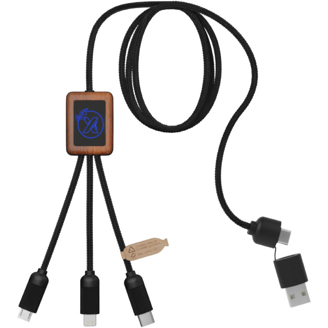 Custom Printed SCX.Design C38 5-In-1 RPET Light-Up Logo Charging Cable With Squared Wooden Casing - Image 2