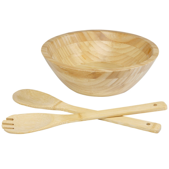 Branded Argulls Bamboo Salad Bowl And Tools