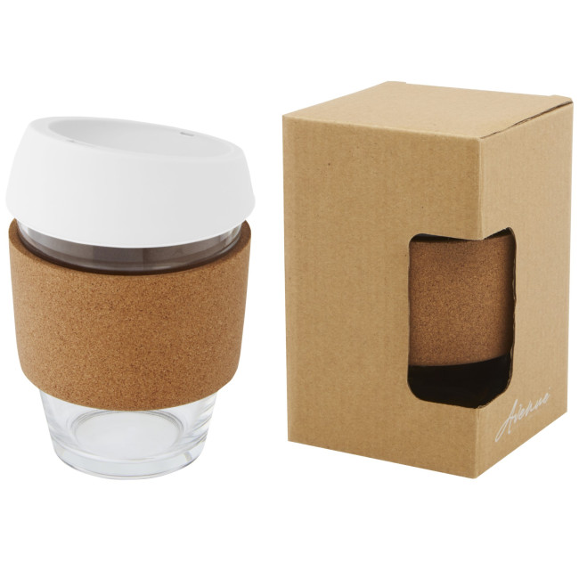 Custom Printed Lidan Borosilicate Glass Tumbler With Cork Grip And Silicone Lid 360ml - Image 2