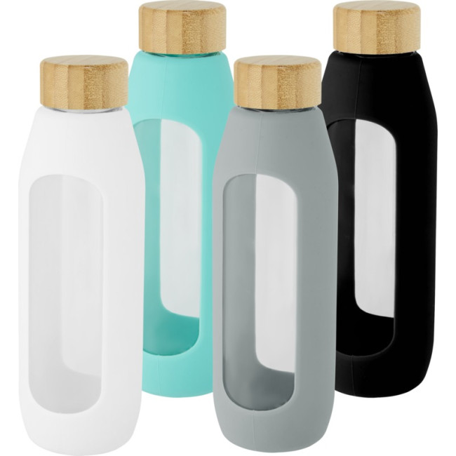 Custom Printed Tidan Borosilicate Glass Bottle With Silicone Grip 600ml - Image 1