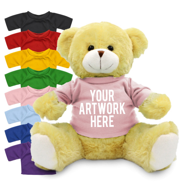 Custom Printed Elizabeth Soft Toy Teddy Bear In Colour Tee 25cm