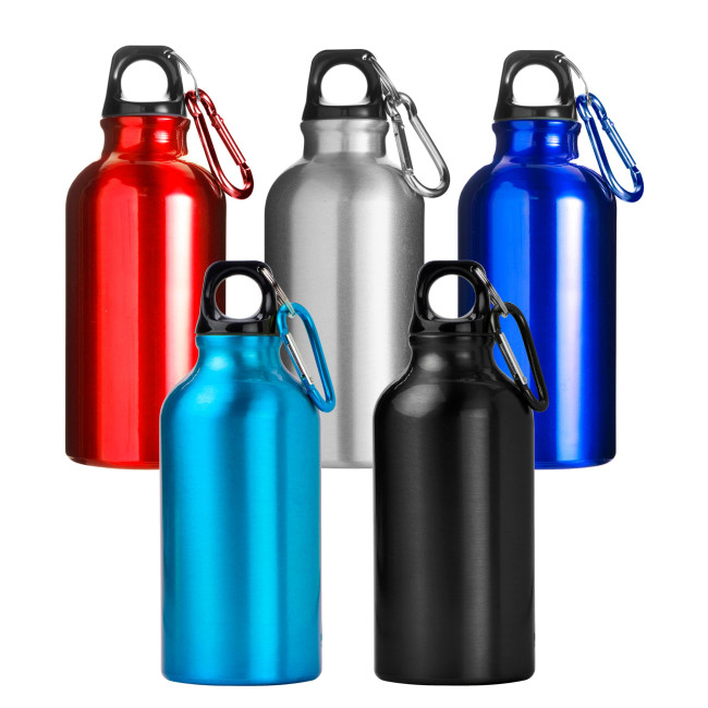 Custom Printed Marney Aluminium Single Walled Bottle With Carabiner 400ml - Image 1