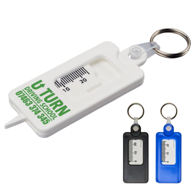 Custom Printed Kym Recycled Tyre Tread Check Keychain - Image 1