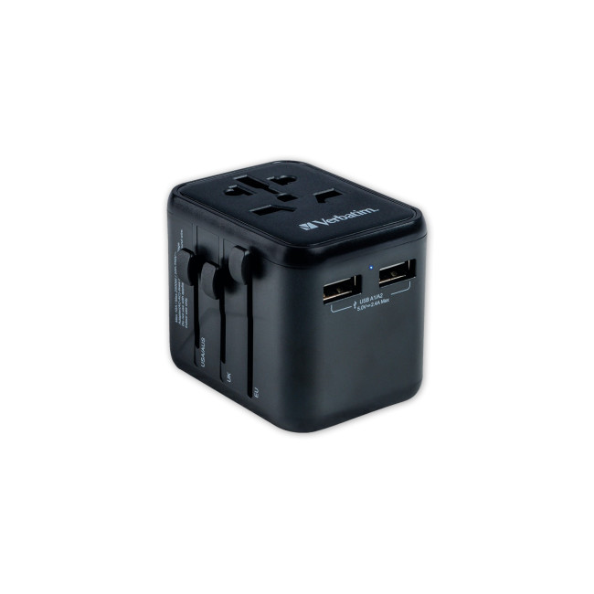 Branded Verbatim 2-Port USB-A Universal Travel Adapter