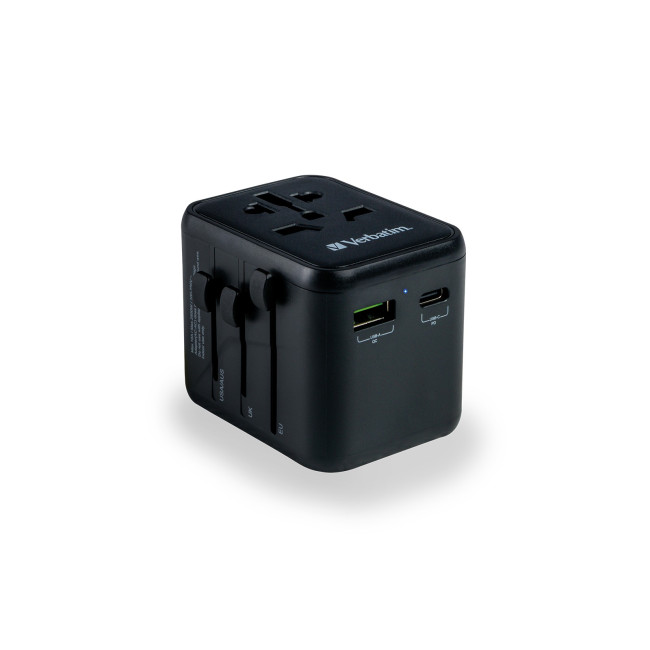 Branded Verbatim 2-Port USB-C Universal Travel Adapter