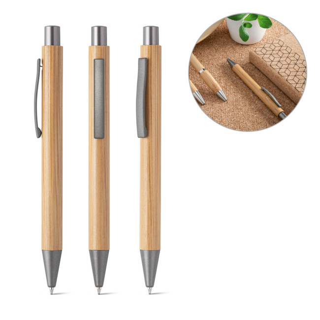 Branded Elliot Bamboo Ballpen With Metal Clip