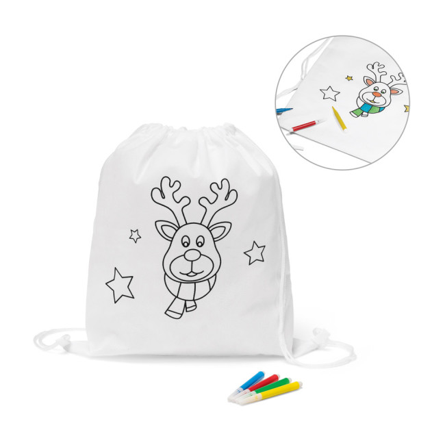 Custom Printed Children's Christmas Colouring Drawstring Bag