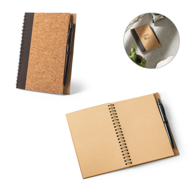 Custom Printed Vicente Cork & rPET B6 Notebook With Ballpoint Pen