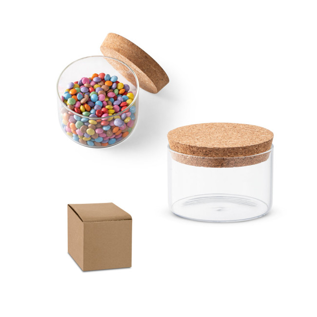 Custom Printed Borosilicate glass canister with bamboo lid 380 mL