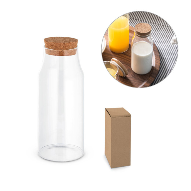 Custom Printed Borosilicate Glass Bottle With Cork Lid 800ml