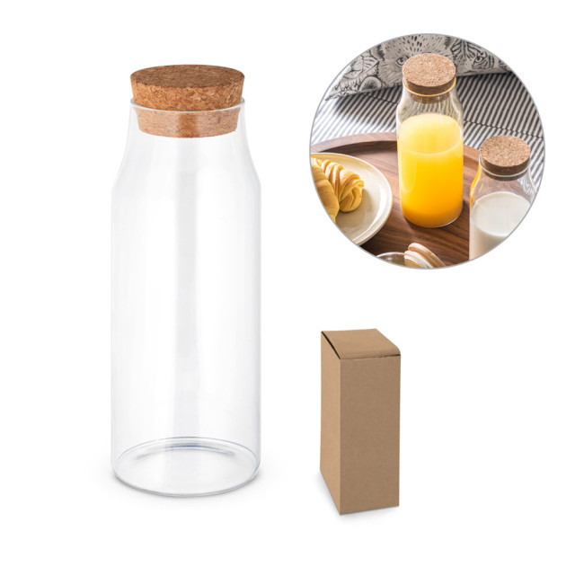 Custom Printed Borosilicate Glass Bottle With Cork Lid 1L