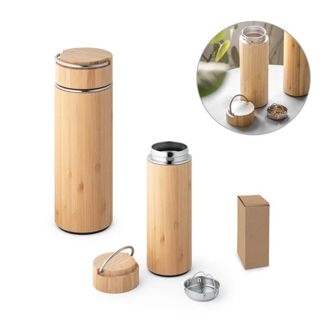 Branded Bamboo & Stainless Steel Thermos 440ml