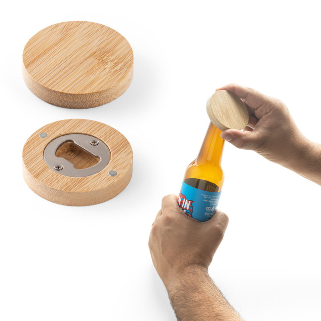 Branded Bamboo Coaster With Bottle Opener