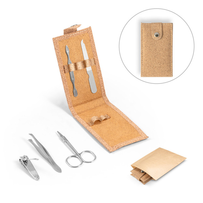 Branded Zena Stainless Steel Manicure Set In Cork Pouch