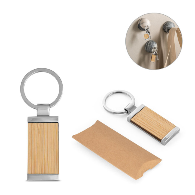 Branded Rectangular Bamboo Keyring