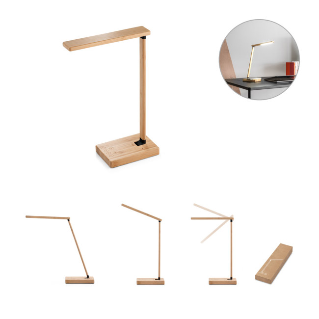 Branded Bamboo Folding Table Lamp With Wireless Charger