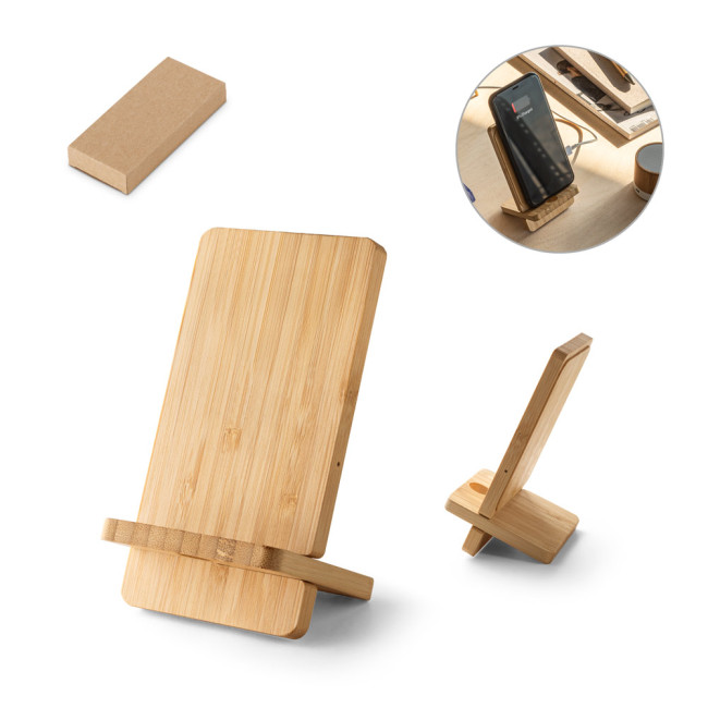 Branded Wireless Charger & Bamboo Smartphone Holder