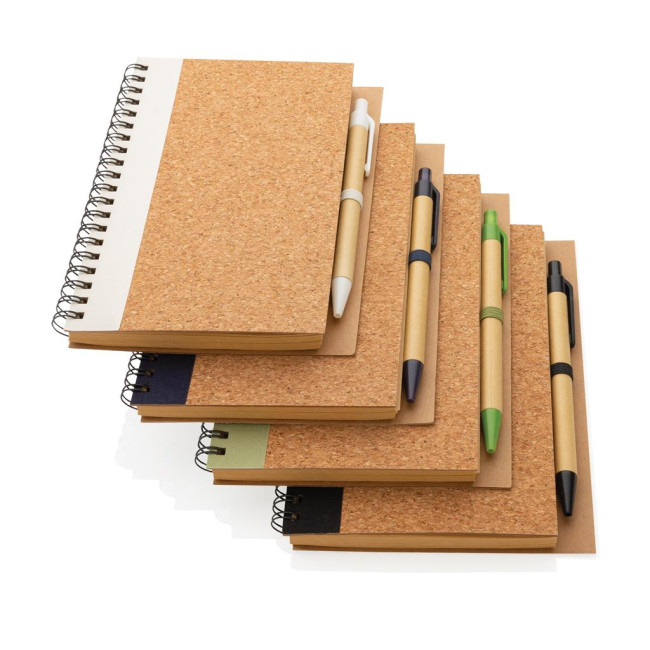 Custom Printed Cork Spiral Notebook With Pen