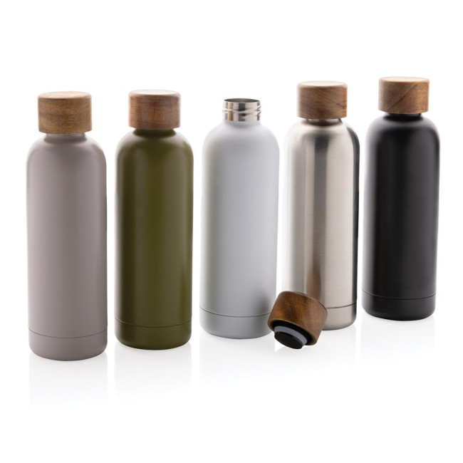 Custom Printed Wood RCS Certified Recycled Stainless Steel Vacuum Bottle 500ml - Image 1