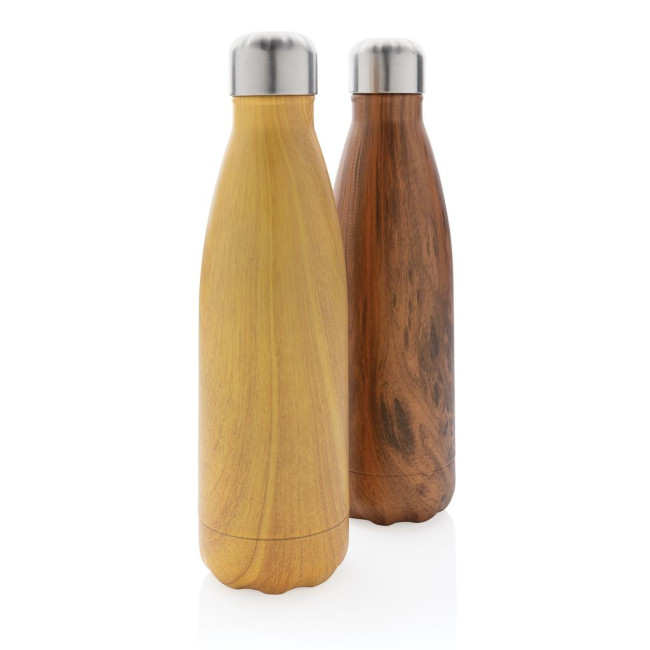 Custom Printed Vacuum Insulated Stainless Steel Bottle With Wood Print 500ml - Image 1