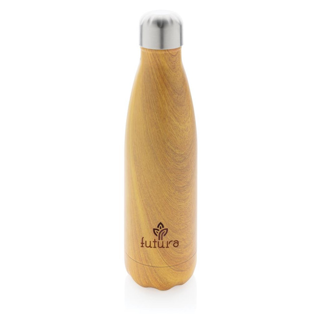 Custom Printed Vacuum Insulated Stainless Steel Bottle With Wood Print 500ml - Image 2