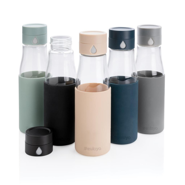 Custom Printed Ukiyo Glass Hydration Tracking Bottle With Sleeve 600ml - Image 1