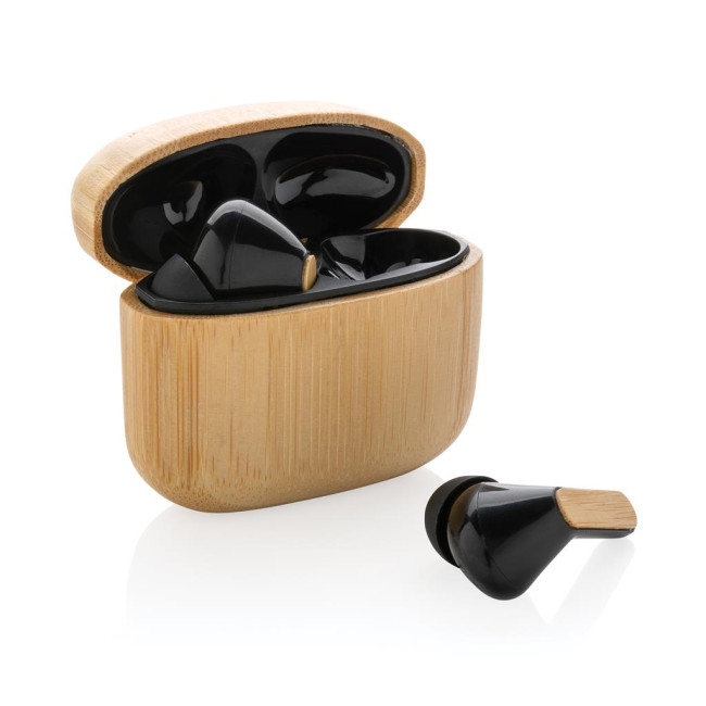 Branded Bamboo Earbuds With RCS Recycled Plastic