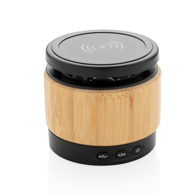 Branded Bamboo Wireless Charger Speaker