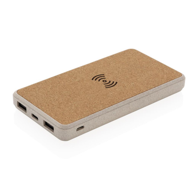 Custom Printed Cork And Wheat Straw Wireless Powerbank 8.000mAh