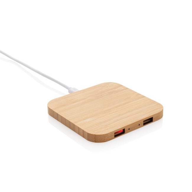 Branded Bamboo Wireless Charger With USB 5W