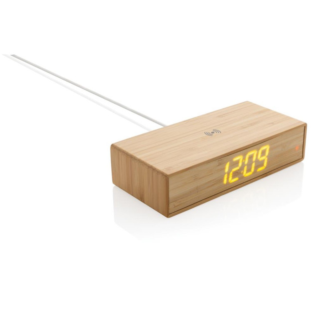 Branded Bamboo Alarm Clock With Wireless Charger 5W