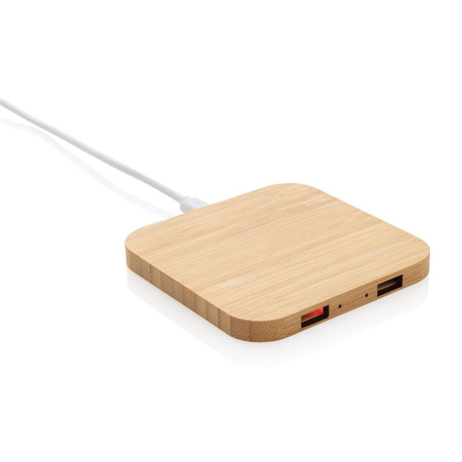 Branded Bamboo Wireless Charger With USB 10W