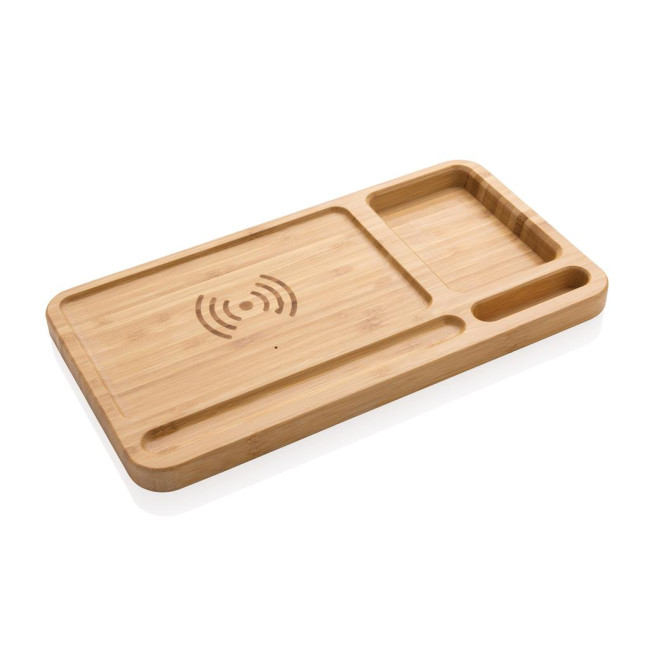 Branded Bamboo Desk Organiser & Wireless Charger 10W