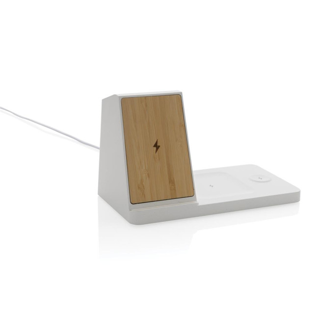 Branded Ontario Recycled Plastic & Bamboo 3-In-1 Wireless Charger